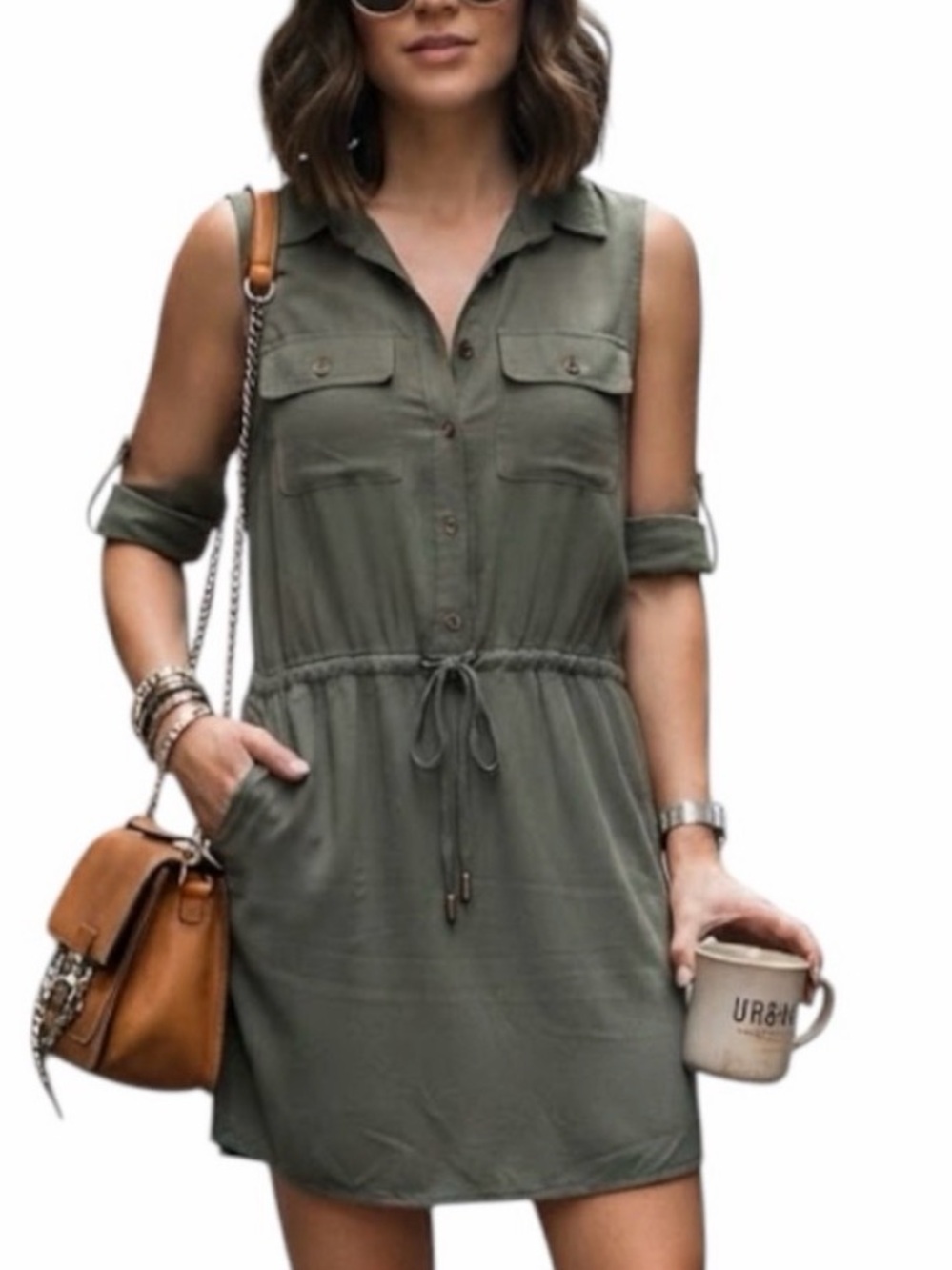 MARIO SERRANI Olive Green Utility Sleeveless Dress Resortwear Y2K M